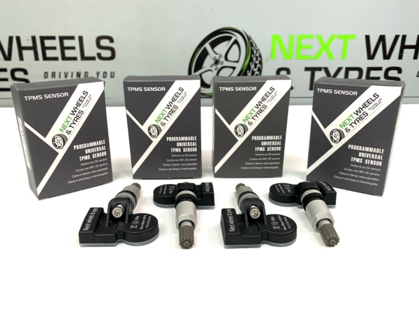 4x TPMS Programmable Universal Tyre Pressure Sensor (Silver Metal Valve)
